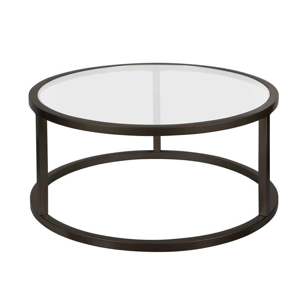 Homeroots 35" Black Glass And Steel Round Coffee Table   520997