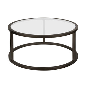 Homeroots 35" Black Glass And Steel Round Coffee Table   520997
