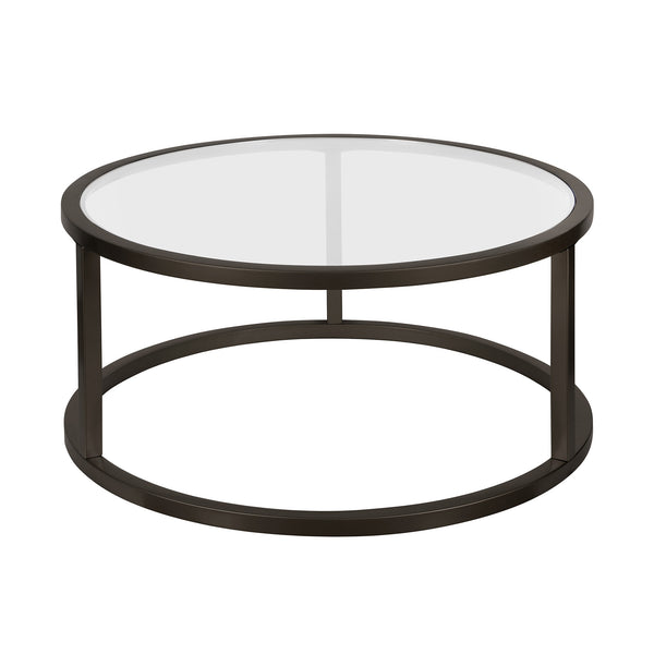 Homeroots 35" Black Glass And Steel Round Coffee Table   520997
