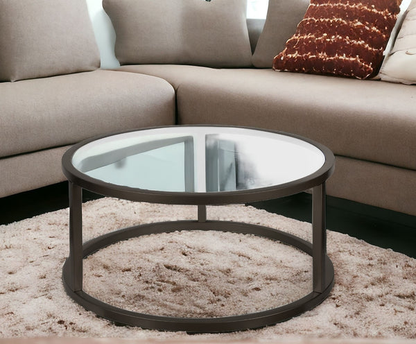 Homeroots 35" Black Glass And Steel Round Coffee Table   520997