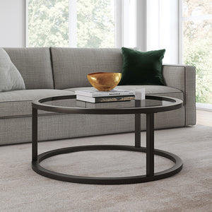 Homeroots 35" Black Glass And Steel Round Coffee Table   520997