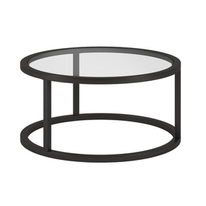 Homeroots 35" Black Glass And Steel Round Coffee Table   520997