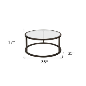 Homeroots 35" Black Glass And Steel Round Coffee Table   520997
