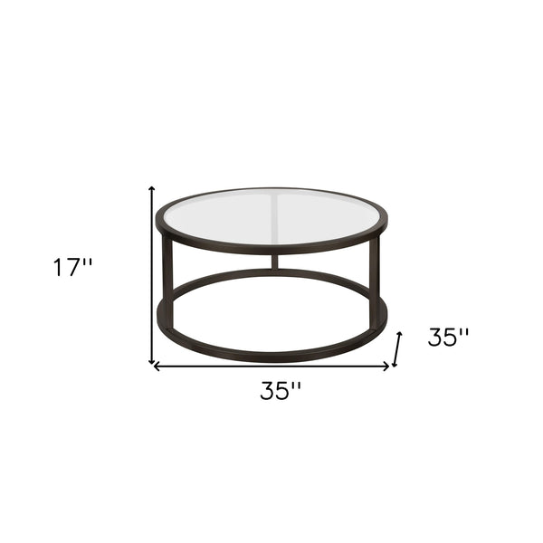 Homeroots 35" Black Glass And Steel Round Coffee Table   520997