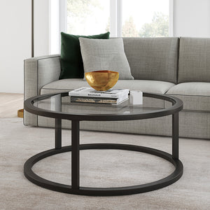 Homeroots 35" Black Glass And Steel Round Coffee Table   520997