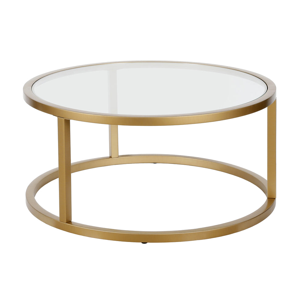 Homeroots 35" Gold Glass And Steel Round Coffee Table   520998