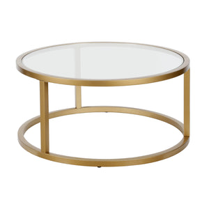 Homeroots 35" Gold Glass And Steel Round Coffee Table   520998