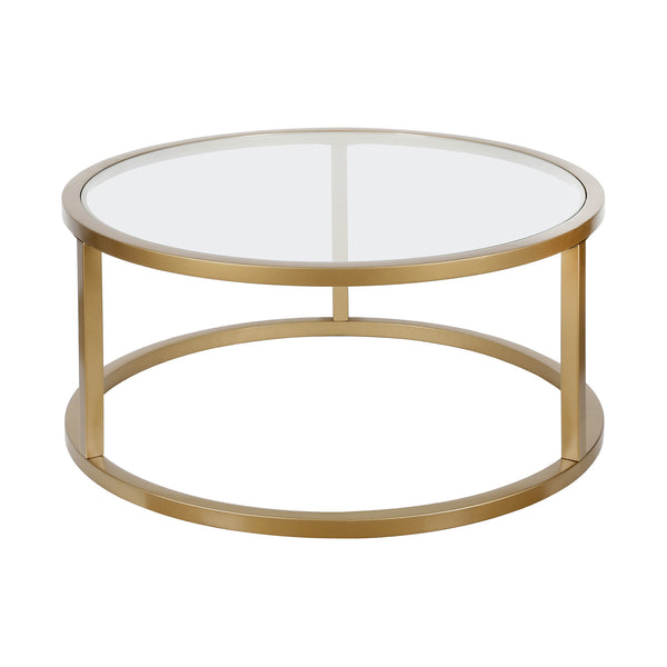 Homeroots 35" Gold Glass And Steel Round Coffee Table   520998
