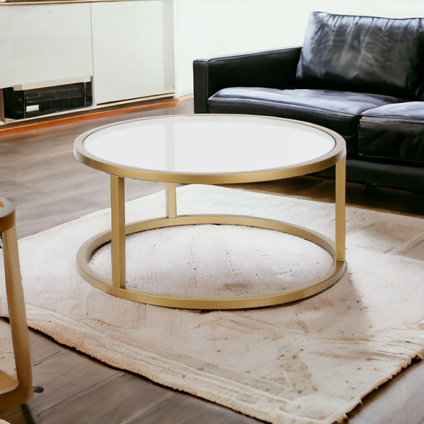 Homeroots 35" Gold Glass And Steel Round Coffee Table   520998