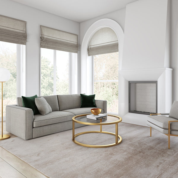 Homeroots 35" Gold Glass And Steel Round Coffee Table   520998