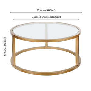 Homeroots 35" Gold Glass And Steel Round Coffee Table   520998