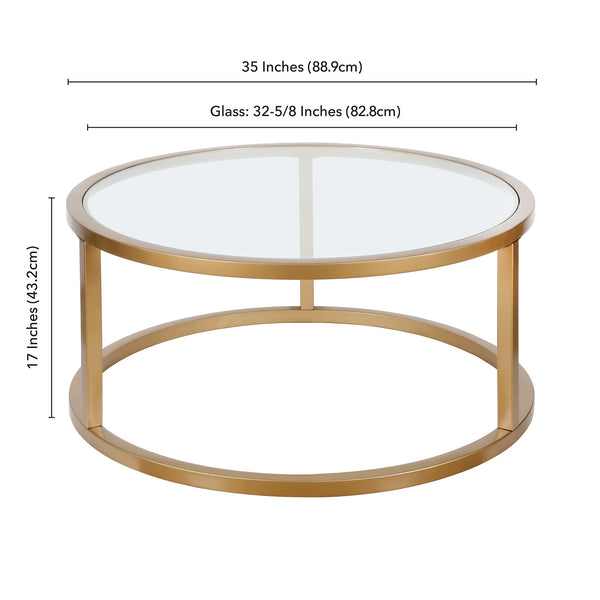 Homeroots 35" Gold Glass And Steel Round Coffee Table   520998