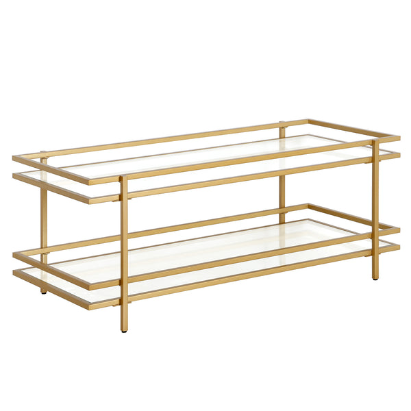 Homeroots 45" Gold Glass And Steel Coffee Table With Shelf   520999