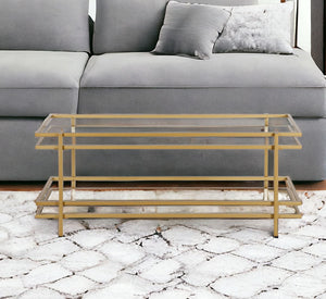 Homeroots 45" Gold Glass And Steel Coffee Table With Shelf   520999