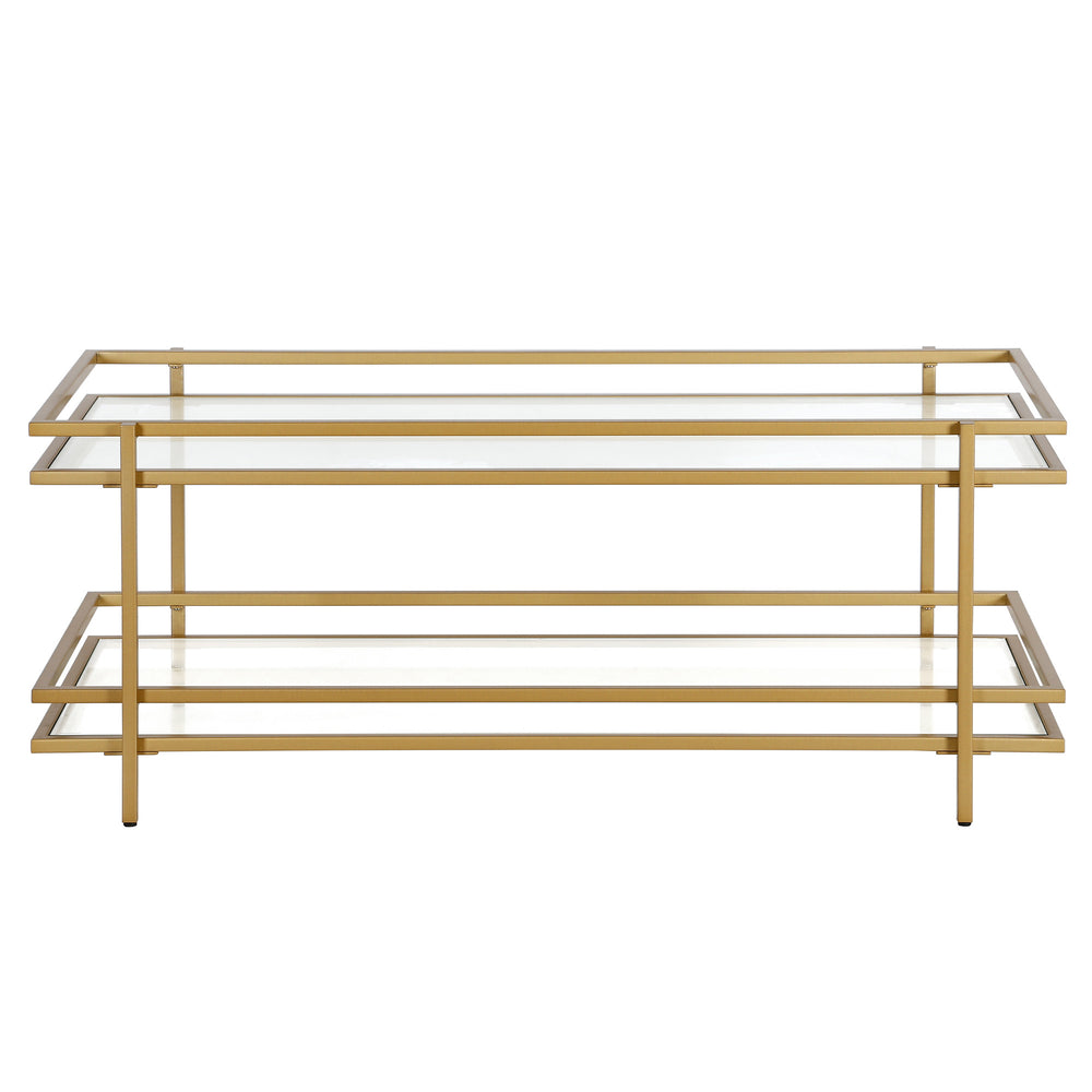 Homeroots 45" Gold Glass And Steel Coffee Table With Shelf   520999