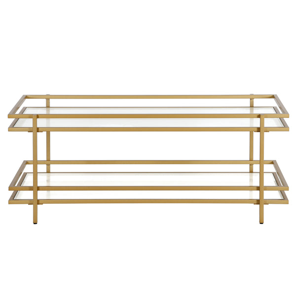 Homeroots 45" Gold Glass And Steel Coffee Table With Shelf   520999