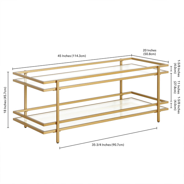 Homeroots 45" Gold Glass And Steel Coffee Table With Shelf   520999