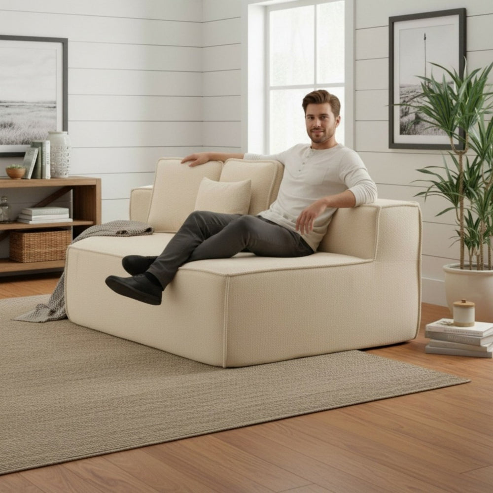 English Elm Beige Teddy Fleece Modular Floor Lounge Chair Plush Foam Cushions for Dorm or Living Room W3326P354556