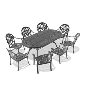 English Elm 9-Piece Cast Aluminum Patio Dining Set With Brown Cushions - Durable, Elegant & Comfortable Outdoor Furniture W1710S00104