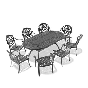 English Elm 9-piece Cast Aluminum Outdoor Dining Set Carved Patio Furniture with Weather Resistant Frame W1710S00600