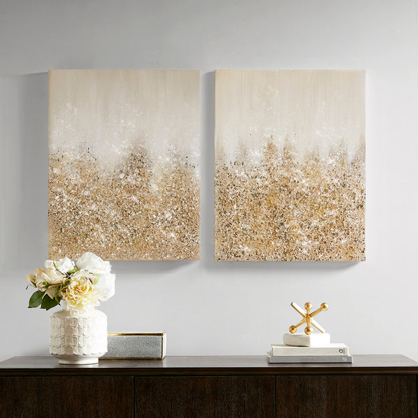 JLA Home Madison Park - Heavily Embellished two-panel canvas art set with metallic gradients, real stone accents & gold sparkle for luxe décor MP95C-0173