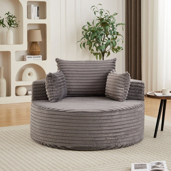 English Elm 50"l Corduroy Oversized Sleeper Chair with Neck Pillow Support for Lounge or Bedroom Grey W834P405864