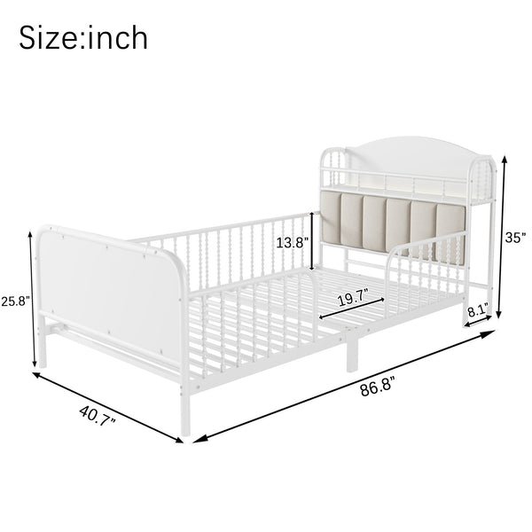 English Elm Twin Solid Wood Platform Bed with Guardrail for Kids, Low-Profile Sturdy Pine Frame, Safe Sleep Solution White 43.7 L x 16.93 W x 9.65 H W2593P337432