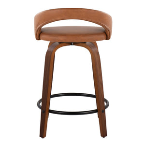 English Elm Fixed-height Swivel Counterstools Walnut Frame Camel Faux Leather Kitchen Bar Set B202S01750