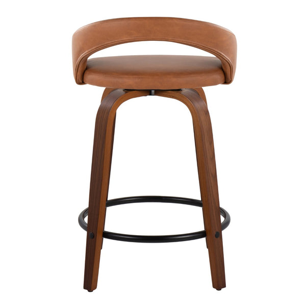 English Elm Fixed-height Swivel Counterstools Walnut Frame Camel Faux Leather Kitchen Bar Set B202S01750