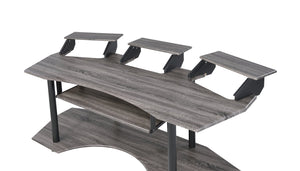 English Elm 83" Eleazar Black music recording studio desk with keyboard storage, metal frame, casters, pro workspace Dark Oak 39 L x 19 W x 4 H B2726S00135