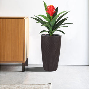 English Elm Set of 2 Faux Rattan Tall Outdoor Planters with Auto Watering and Water Level Monitor Brown W3213P325374
