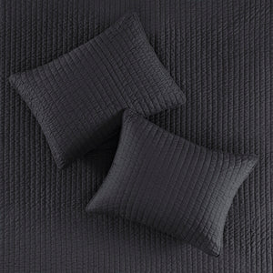 English Elm 3 Piece Keaton Reversible Quilt Set Full/Queen Black - Brushed Microfiber, Pickstitch Quilting, Antimicrobial Freshness B035129040