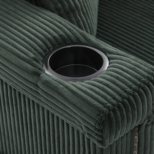 English Elm UNITED Corduroy L-Shaped Sectional Sofa with Storage Ottoman, USB Ports, Cup Holders & LED Lighting Emerald W1568P332404