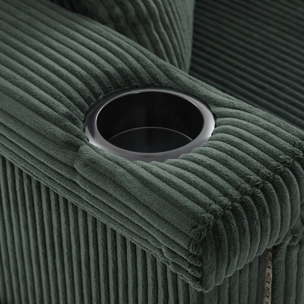 English Elm UNITED Corduroy L-Shaped Sectional Sofa with Storage Ottoman, USB Ports, Cup Holders & LED Lighting Emerald W1568P332404