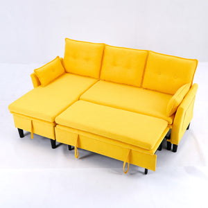 English Elm L-Shaped Reversible Chaise Sectional Sofa with Storage and Fold-Out Bed Cotton-Linen Modern Design Yellow W3371S00027