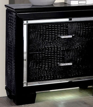 English Elm Contemporary Crocodile-Textured Nightstand with LED Mood Lighting, Dovetail Drawer & Mirror Accents Black 34 L x 21 W x 35 H B011P232476