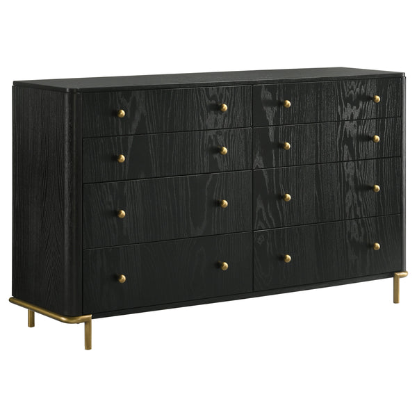 English Elm Anser 4-Piece Queen Bedroom Set – Modern Rattan With Gold Accents, Ample Storage & Elegant Design B062S01253