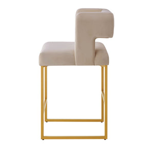 English Elm Modern Linen Upholstered Counter Stools with Gold Iron Frame Set of 2 for Kitchen W2186P263279