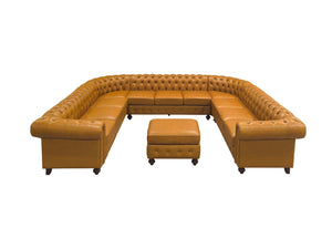 English Elm Chesterfield Button Tufted U-shape Sectional Leather Match Seating for Spacious Rooms Ginger B2748S00149