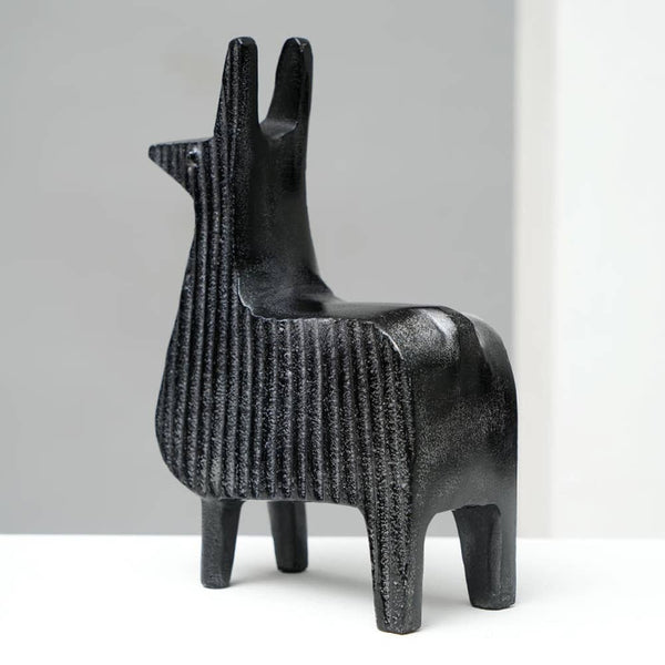 English Elm Black Ribbed Llama Sculpture - Whimsical Aluminum Table Decor For Modern Home & Office Accents B346P336931