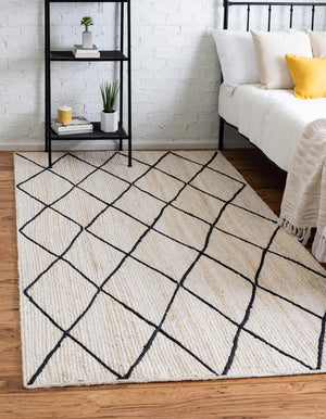 Unique Loom Braided Jute Trellis Hand Braided Solid Rug Ivory and Black, Black 5' 1" x 8' 0"
