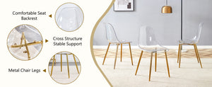 English Elm Table and Chair Set Marble Glass Top Gold Legs Four Seat Dining for Small Spaces Transparent,White+Gold W1151S04638