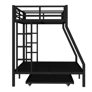 English Elm Twin Metal Bunk Bed With Full Bed & Trundle - Modern Space-Saving Design For Shared Rooms, Black W1580S00130-GIGA