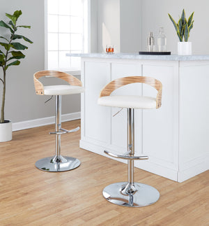 English Elm Adjustable Swivel Barstools Set of 3 Chrome Base Natural Wood Green Fabric Seat Chrome,White B202S02034