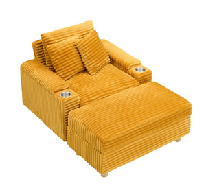 English Elm Orange Corduroy Accent Chair with Footstool Storage Compartments and Throw Pillows Included W1658P270446