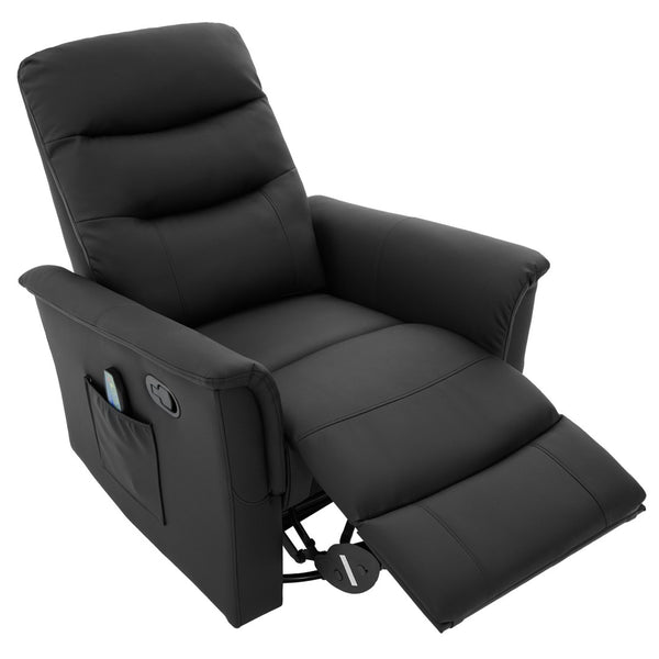 English Elm Manual Recliner Swivel Rocker Boucle Chair with 8-point Massage for Nursery or Living Room Black N763P363763B