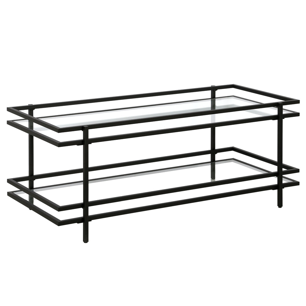 Homeroots 45" Black Glass And Steel Coffee Table With Shelf   521000