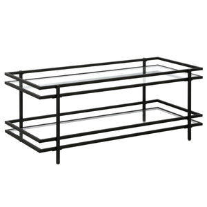 Homeroots 45" Black Glass And Steel Coffee Table With Shelf   521000