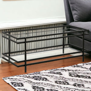 Homeroots 45" Black Glass And Steel Coffee Table With Shelf   521000