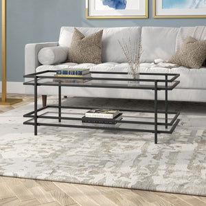 Homeroots 45" Black Glass And Steel Coffee Table With Shelf   521000